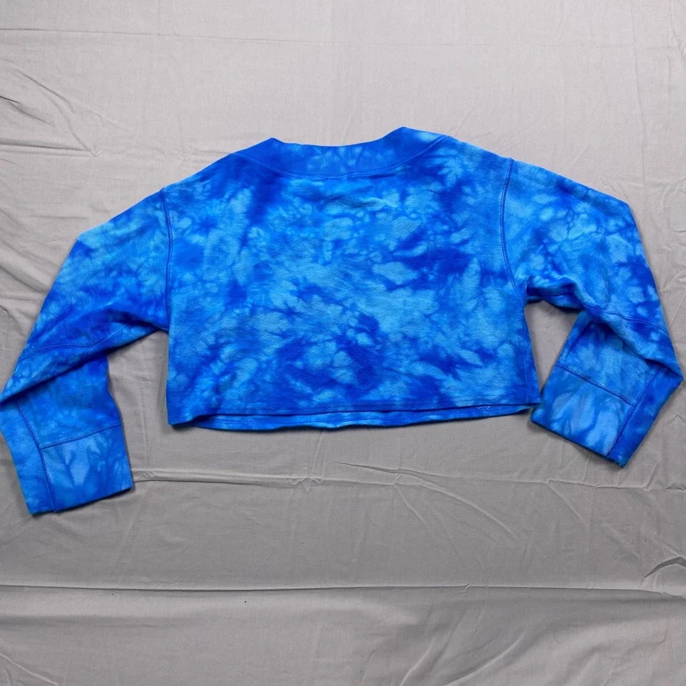 Free People Kelly Tie Dye Crop Sweatshirt Womens Blue Oversized Fleece Pullover